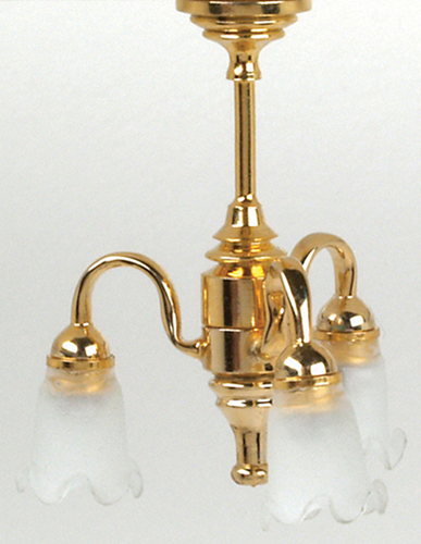 Dollhouse Miniature 1/2" Scale: 3 Down-Arm Frosted Tulip Chandelier